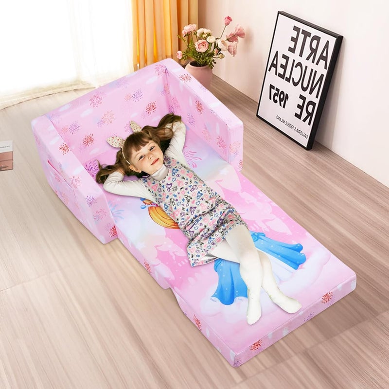 Decalsweet Foldable Kids Sofas Couch 2 in 1 Children Convertible Sofa to Lounger Flip Open Toddlers Sofa Bed - Image 4
